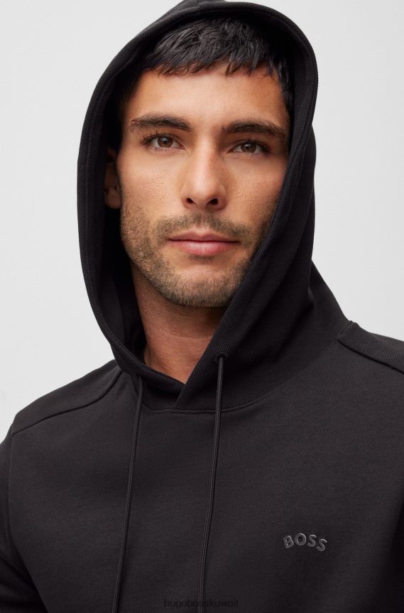 4TFNJN1468 أسود Hugo Boss هوغو هوديي من القطن العضوي مع شعار منحني باللون الأسود