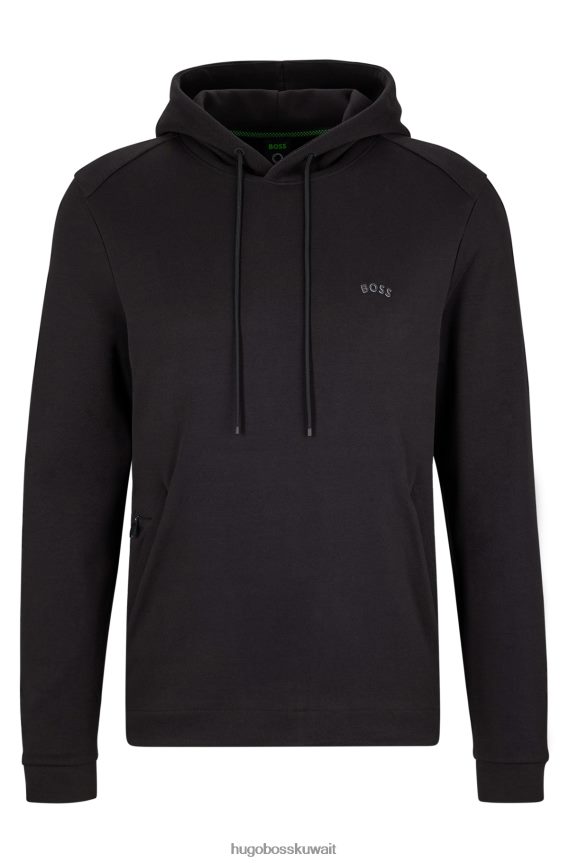 4TFNJN1468 أسود Hugo Boss هوغو هوديي من القطن العضوي مع شعار منحني باللون الأسود