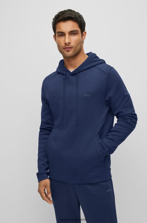 4TFNJN1469 أزرق غامق Hugo Boss هودي من القطن العضوي مع شعار منحني هوغو باللون الأزرق الداكن