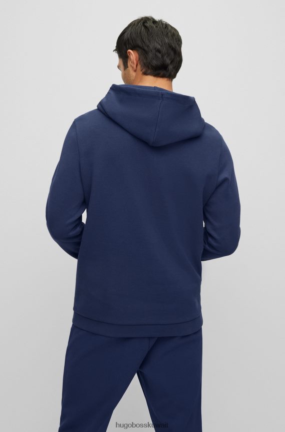 4TFNJN1469 أزرق غامق Hugo Boss هودي من القطن العضوي مع شعار منحني هوغو باللون الأزرق الداكن