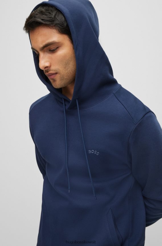4TFNJN1469 أزرق غامق Hugo Boss هودي من القطن العضوي مع شعار منحني هوغو باللون الأزرق الداكن