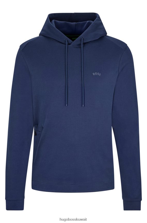 4TFNJN1469 أزرق غامق Hugo Boss هودي من القطن العضوي مع شعار منحني هوغو باللون الأزرق الداكن