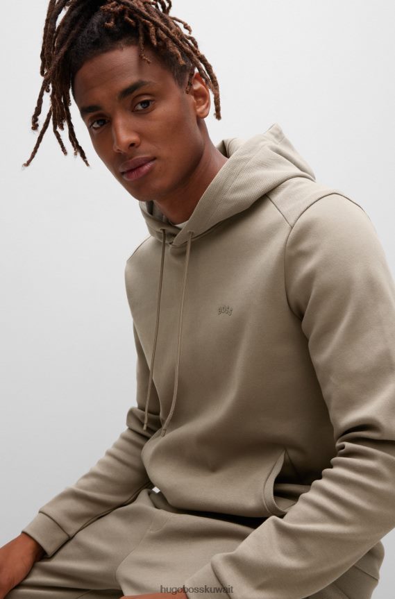 4TFNJN1470 اخضر فاتح Hugo Boss هودي من القطن العضوي باللون الأخضر الفاتح مع شعار هوغو منحني