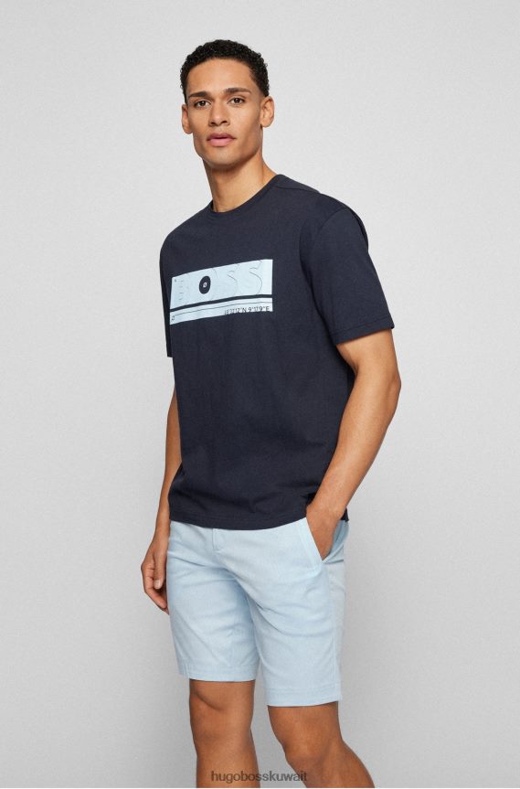 4TFNJN1471 أزرق غامق Hugo Boss تي شيرت مريح مصنوع من القطن العضوي مع شعار العمل الفني Hugo باللون الأزرق الداكن