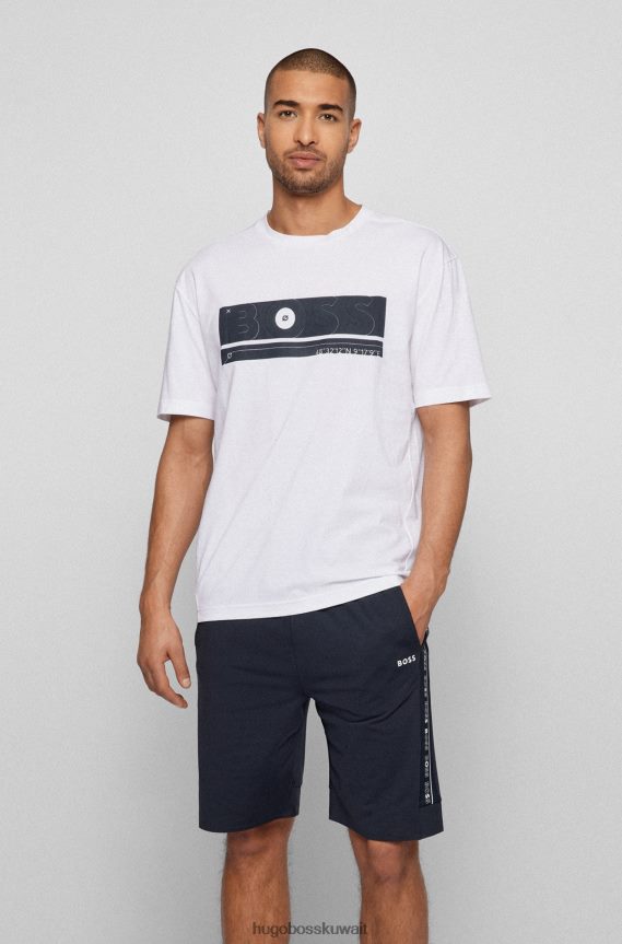 4TFNJN1472 أبيض Hugo Boss تيشيرت هوغو أبيض بقصة مريحة من القطن العضوي مع شعار فني