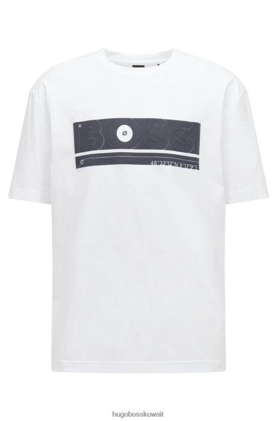 4TFNJN1472 أبيض Hugo Boss تيشيرت هوغو أبيض بقصة مريحة من القطن العضوي مع شعار فني