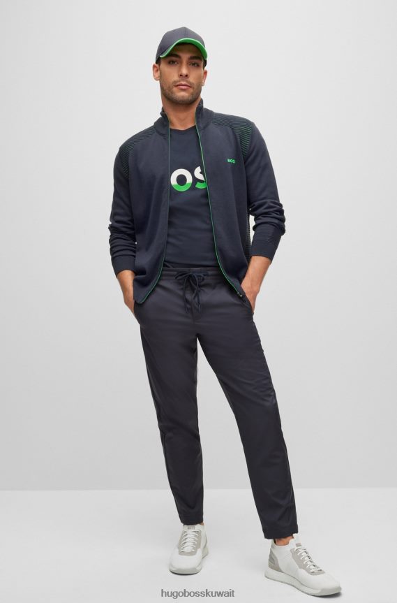 4TFNJN1473 أزرق غامق Hugo Boss تي شيرت هوغو من الجيرسي القطني باللون الأزرق الداكن مع طباعة شعار بألوان متعددة