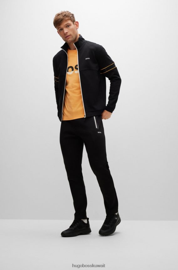 4TFNJN1474 برتقالي فاتح Hugo Boss تيشيرت هوغو من الجيرسي القطني مع طباعة شعار ملون باللون البرتقالي الفاتح