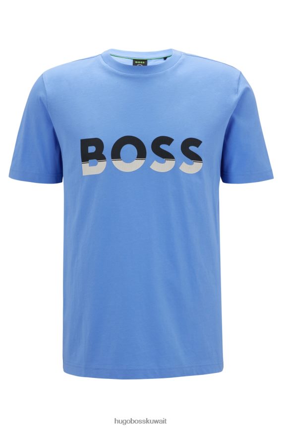 4TFNJN1475 أزرق Hugo Boss تي شيرت من الجيرسي القطني مع طباعة شعار ملون باللون الأزرق