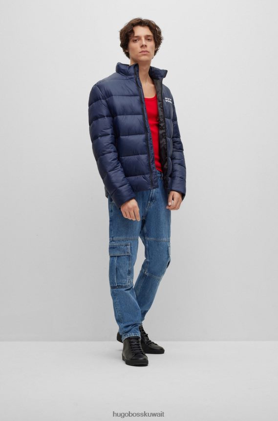 4TFNJN1479 أزرق غامق Hugo Boss هوغو سترة منتفخة ضيقة باللون الأزرق الداكن مع شعار منقسم