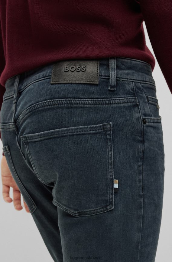 4TFNJN1481 أزرق غامق Hugo Boss بنطال جينز ضيق من قماش الدنيم الإيطالي البحري فائق النعومة باللون الأزرق الداكن