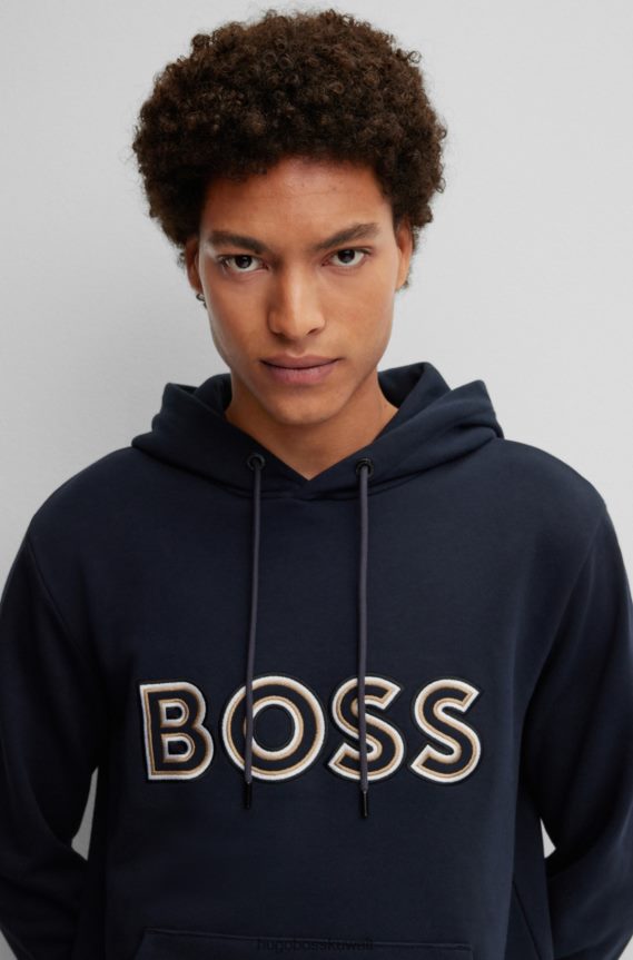 4TFNJN1483 أزرق غامق Hugo Boss شعار هوديي فرينش تيري