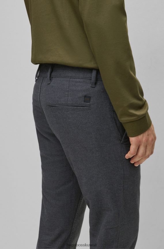 4TFNJN1486 الرمادي الداكن Hugo Boss بنطلون رمادي داكن بقصة ضيقة من نسيج التويل القطني المطاطي