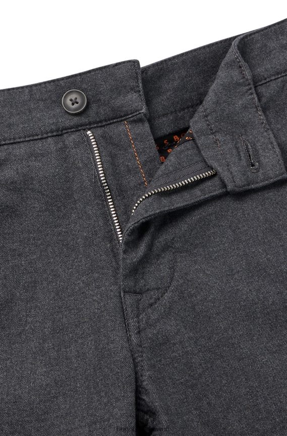 4TFNJN1486 الرمادي الداكن Hugo Boss بنطلون رمادي داكن بقصة ضيقة من نسيج التويل القطني المطاطي