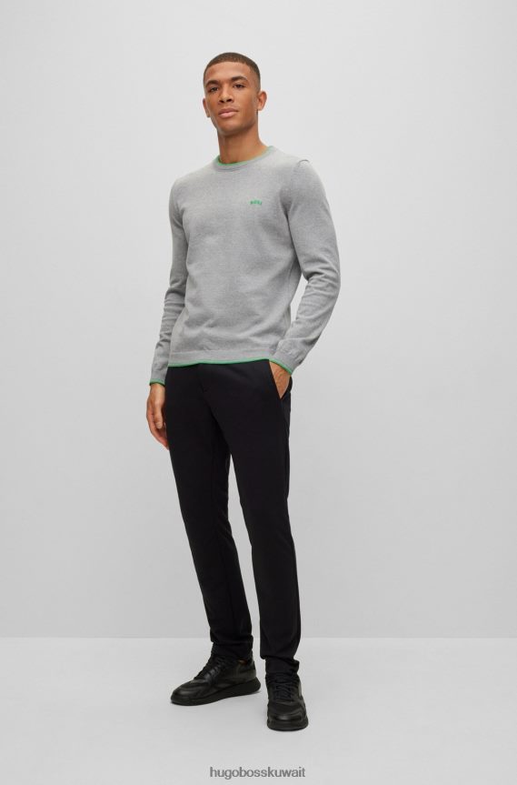 4TFNJN1487 رمادي فاتح Hugo Boss سترة من القطن العضوي بقصة عادية مع شعار منحني هوغو باللون الرمادي الفاتح