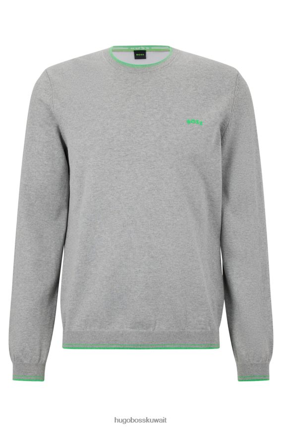 4TFNJN1487 رمادي فاتح Hugo Boss سترة من القطن العضوي بقصة عادية مع شعار منحني هوغو باللون الرمادي الفاتح