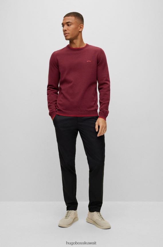 4TFNJN1488 وردي غامق Hugo Boss سترة هوغو ذات اللون الوردي الداكن من القطن العضوي بقصة عادية مع شعار منحني
