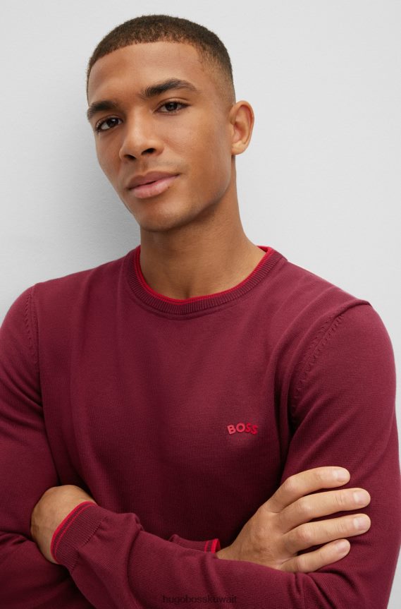 4TFNJN1488 وردي غامق Hugo Boss سترة هوغو ذات اللون الوردي الداكن من القطن العضوي بقصة عادية مع شعار منحني