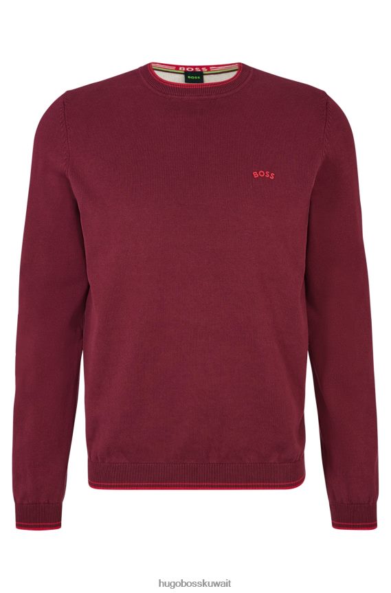 4TFNJN1488 وردي غامق Hugo Boss سترة هوغو ذات اللون الوردي الداكن من القطن العضوي بقصة عادية مع شعار منحني