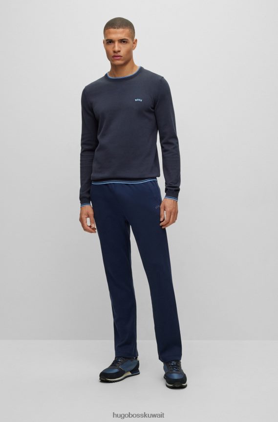 4TFNJN1489 أزرق غامق Hugo Boss سترة Hugo من القطن العضوي باللون الأزرق الداكن بقصة عادية مع شعار منحني