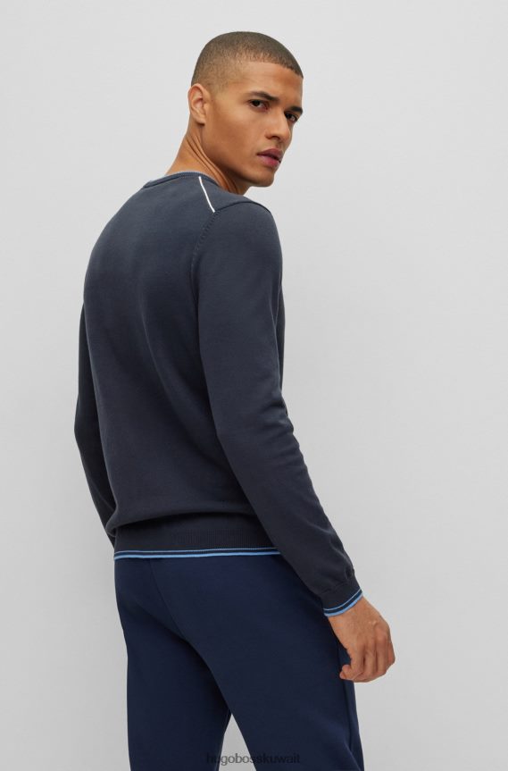 4TFNJN1489 أزرق غامق Hugo Boss سترة Hugo من القطن العضوي باللون الأزرق الداكن بقصة عادية مع شعار منحني