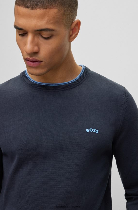 4TFNJN1489 أزرق غامق Hugo Boss سترة Hugo من القطن العضوي باللون الأزرق الداكن بقصة عادية مع شعار منحني