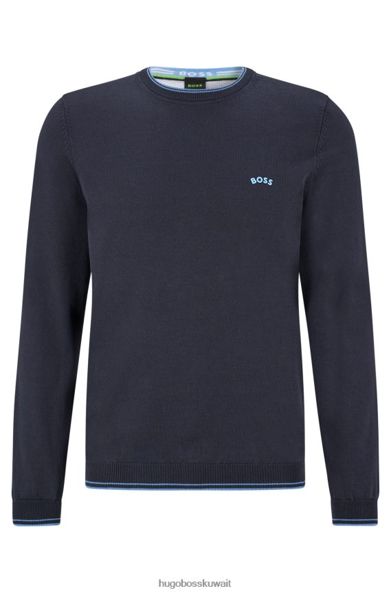 4TFNJN1489 أزرق غامق Hugo Boss سترة Hugo من القطن العضوي باللون الأزرق الداكن بقصة عادية مع شعار منحني