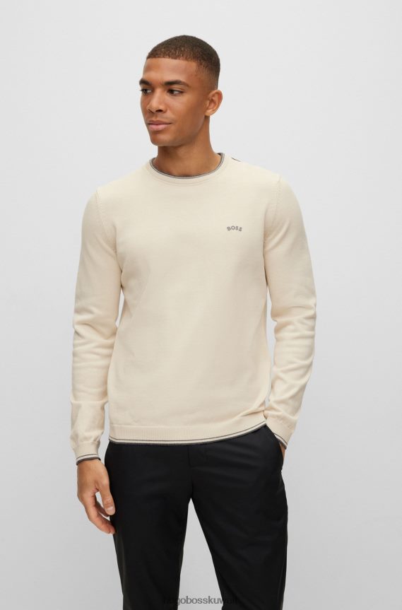 4TFNJN1490 أبيض Hugo Boss سترة Hugo من القطن العضوي بقصة عادية مع شعار منحني باللون الأبيض