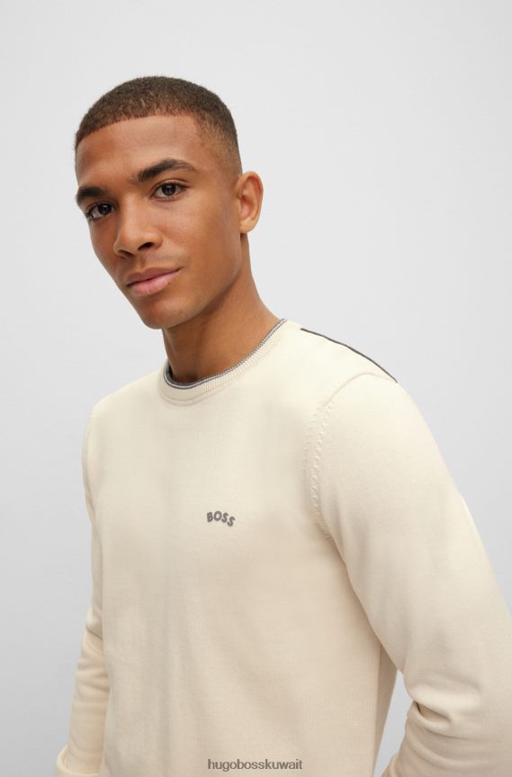 4TFNJN1490 أبيض Hugo Boss سترة Hugo من القطن العضوي بقصة عادية مع شعار منحني باللون الأبيض