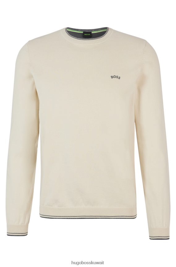 4TFNJN1490 أبيض Hugo Boss سترة Hugo من القطن العضوي بقصة عادية مع شعار منحني باللون الأبيض