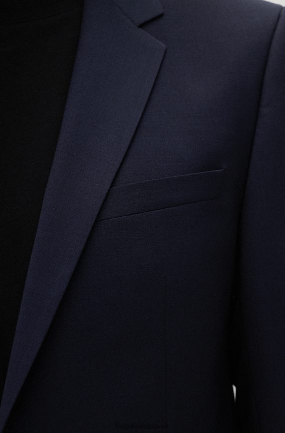 4TFNJN1495 أزرق غامق Hugo Boss بدلة Hugo ذات قصة ضيقة باللون الأزرق الداكن مصنوعة من مزيج من الصوف المطاطي