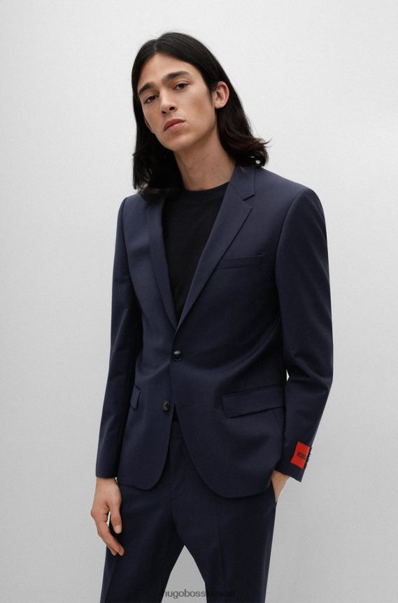 4TFNJN1495 أزرق غامق Hugo Boss بدلة Hugo ذات قصة ضيقة باللون الأزرق الداكن مصنوعة من مزيج من الصوف المطاطي