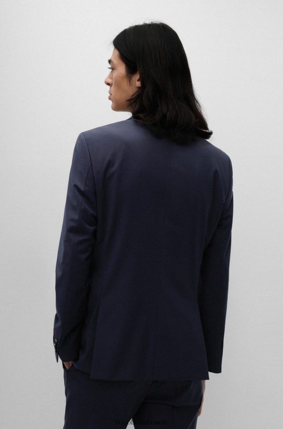 4TFNJN1495 أزرق غامق Hugo Boss بدلة Hugo ذات قصة ضيقة باللون الأزرق الداكن مصنوعة من مزيج من الصوف المطاطي