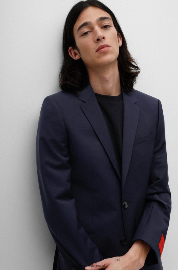 4TFNJN1495 أزرق غامق Hugo Boss بدلة Hugo ذات قصة ضيقة باللون الأزرق الداكن مصنوعة من مزيج من الصوف المطاطي