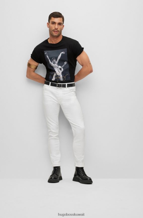 4TFNJN1496 أسود Hugo Boss تي شيرت Hugo من القطن المتشابك مع عمل فني حصري باللون الأسود