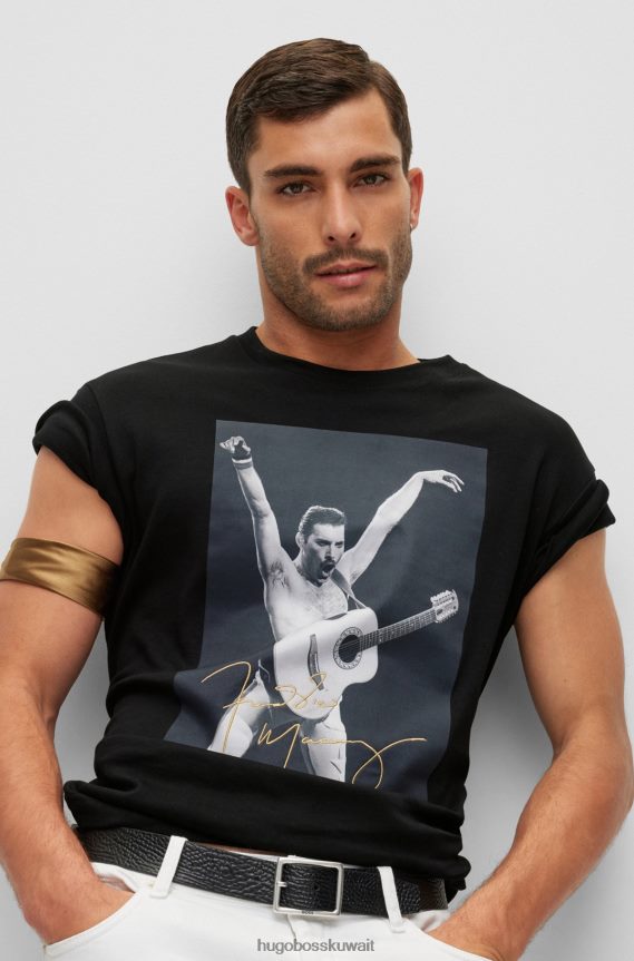 4TFNJN1496 أسود Hugo Boss تي شيرت Hugo من القطن المتشابك مع عمل فني حصري باللون الأسود