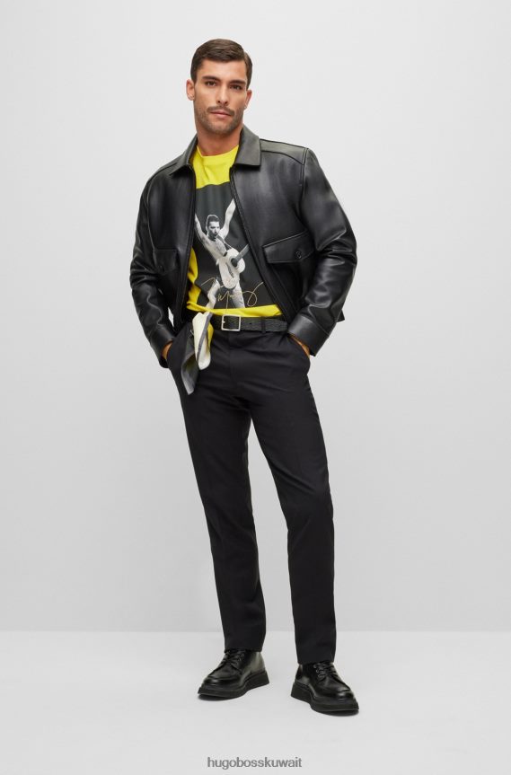 4TFNJN1497 أصفر Hugo Boss تي شيرت من القطن المتشابك مع عمل فني حصري باللون الأصفر