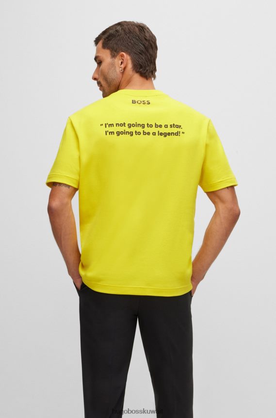 4TFNJN1497 أصفر Hugo Boss تي شيرت من القطن المتشابك مع عمل فني حصري باللون الأصفر