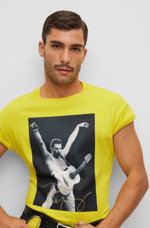 4TFNJN1497 أصفر Hugo Boss تي شيرت من القطن المتشابك مع عمل فني حصري باللون الأصفر