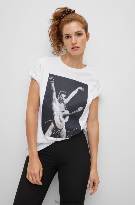 4TFNJN1498 أبيض Hugo Boss تي شيرت أبيض من القطن المتشابك مع عمل فني حصري من هوغو