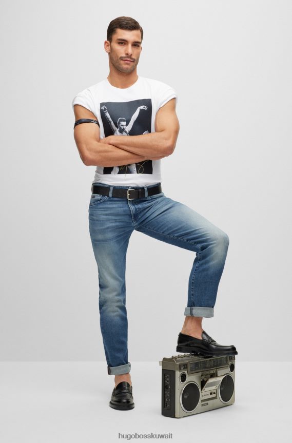 4TFNJN1498 أبيض Hugo Boss تي شيرت أبيض من القطن المتشابك مع عمل فني حصري من هوغو