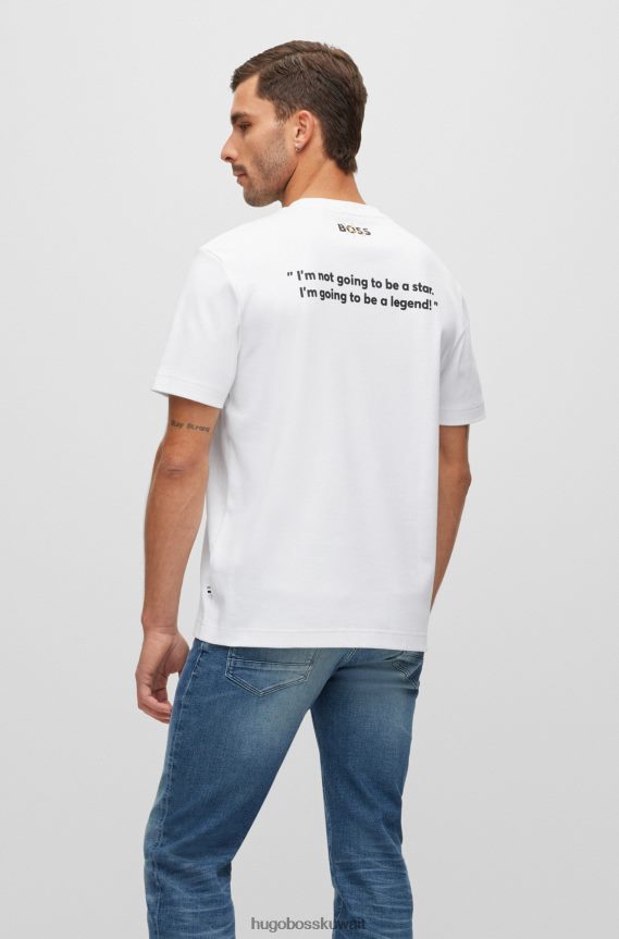 4TFNJN1498 أبيض Hugo Boss تي شيرت أبيض من القطن المتشابك مع عمل فني حصري من هوغو