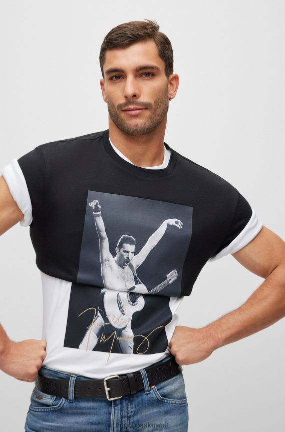 4TFNJN1498 أبيض Hugo Boss تي شيرت أبيض من القطن المتشابك مع عمل فني حصري من هوغو