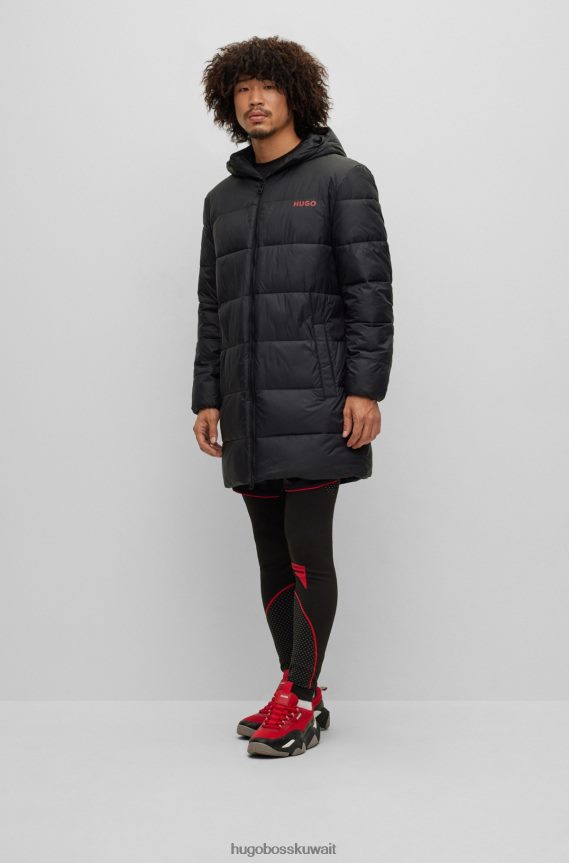 4TFNJN1500 أسود Hugo Boss معطف منتفخ بغطاء رأس من Hugo باللون الأسود مع شعار على الصدر