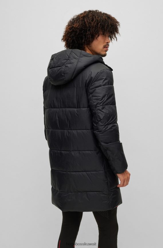 4TFNJN1500 أسود Hugo Boss معطف منتفخ بغطاء رأس من Hugo باللون الأسود مع شعار على الصدر