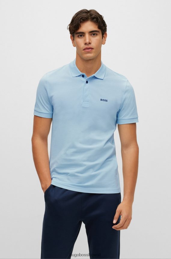4TFNJN1502 أزرق فاتح Hugo Boss قميص بولو من Hugo مصنوع من قطن بيكيه © بقصة ضيقة مع إدخالات مخططة باللون الأزرق الفاتح