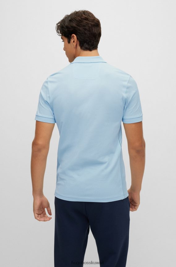 4TFNJN1502 أزرق فاتح Hugo Boss قميص بولو من Hugo مصنوع من قطن بيكيه © بقصة ضيقة مع إدخالات مخططة باللون الأزرق الفاتح