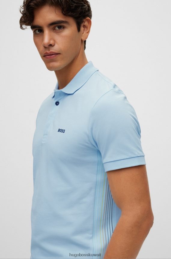 4TFNJN1502 أزرق فاتح Hugo Boss قميص بولو من Hugo مصنوع من قطن بيكيه © بقصة ضيقة مع إدخالات مخططة باللون الأزرق الفاتح