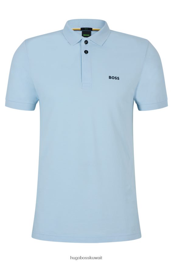 4TFNJN1502 أزرق فاتح Hugo Boss قميص بولو من Hugo مصنوع من قطن بيكيه © بقصة ضيقة مع إدخالات مخططة باللون الأزرق الفاتح