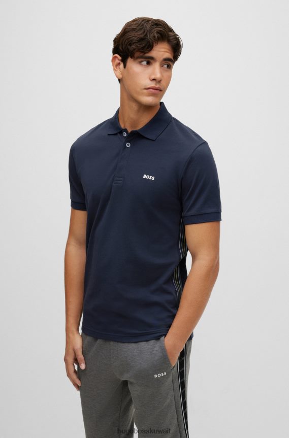 4TFNJN1503 أزرق غامق Hugo Boss قميص بولو من قطن بيكيه © بقصة ضيقة مع إضافات مخططة باللون الأزرق الداكن